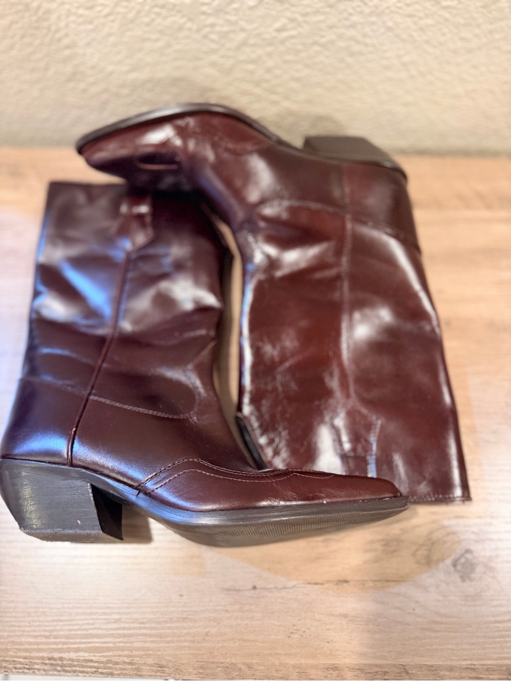 Zara Burgundy Red Leather Western Boots Size 37 - Picture 9 of 16
